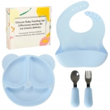 Set di stoviglie in silicone per bambini, 4 pezzi, motivo orsetto, blu