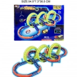 Pista da corsa luminosa per bambini 3+ con 3 loop 360° e macchinina a LED, 74 pezzi