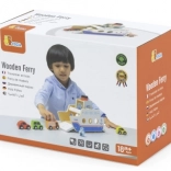 Traghetto in legno con macchinine e equipaggio