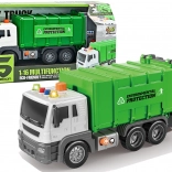 Camion della nettezza urbana verde con motore a frizione ed effetti sonori 1:16