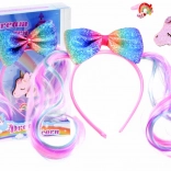 Set di accessori per capelli da bambina con fiocco arcobaleno, unicorno e anellino
