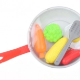 Padella di plastica con cibo e accessori per bambini