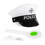 Set del poliziotto del traffico con cappello, paletta e fischietto