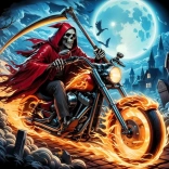 Pittura a diamante Scheletro sulla moto 30x40cm