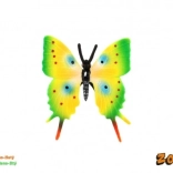 Farfalla di plastica macaone verde‑gialla 5,5 cm