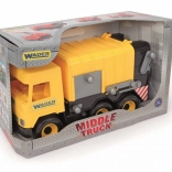 Camion dei rifiuti giallo Wader Middle Truck, 42 cm, in scatola